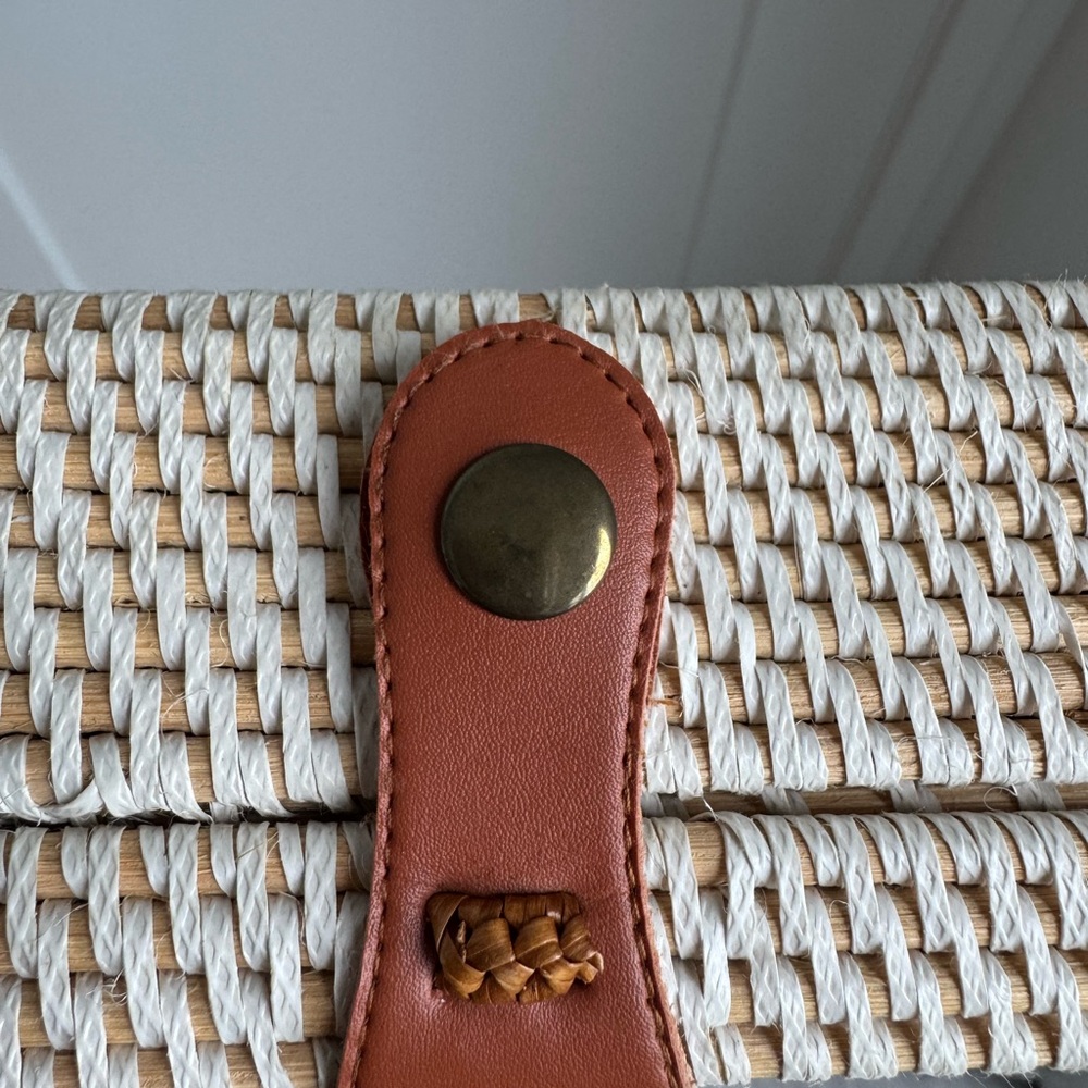 Woven Straw Crossbody Bag with Brown Leather Strap - Picture 3 of 5